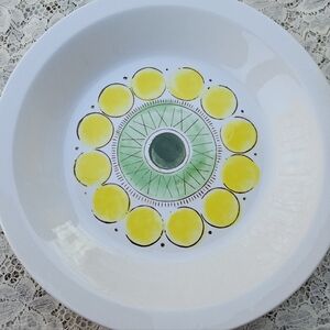 Colorful Vintage Pie Pan or Dish Sunny Yellow and Green Design on Ironstone